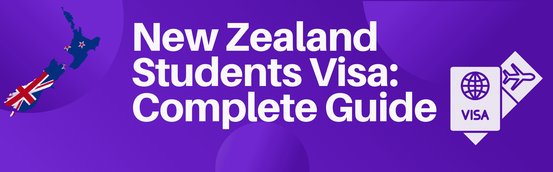 Map of New Zealand and Visa icon explaining complete process of New Zealand Students Visa