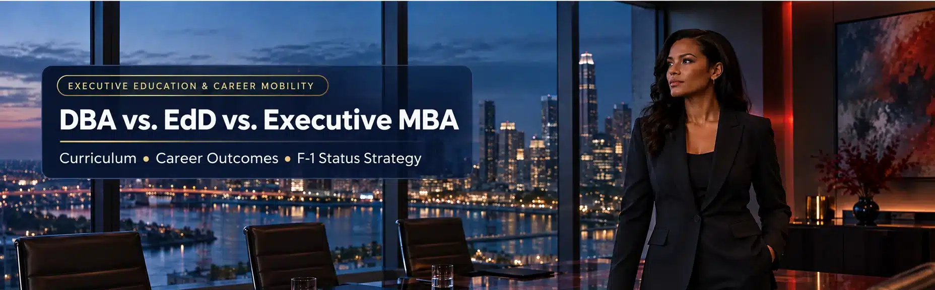 Comparison chart concept illustrating Executive DBA vs EdD vs Executive MBA degrees in the United States